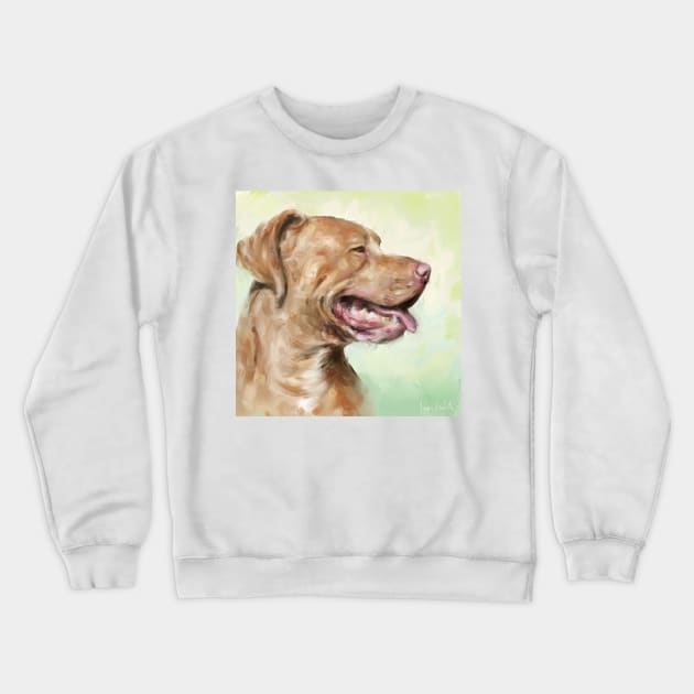 Oil Painting of a Beautiful Red Nose Pit Bull Smiling on a Green Background Crewneck Sweatshirt by ibadishi